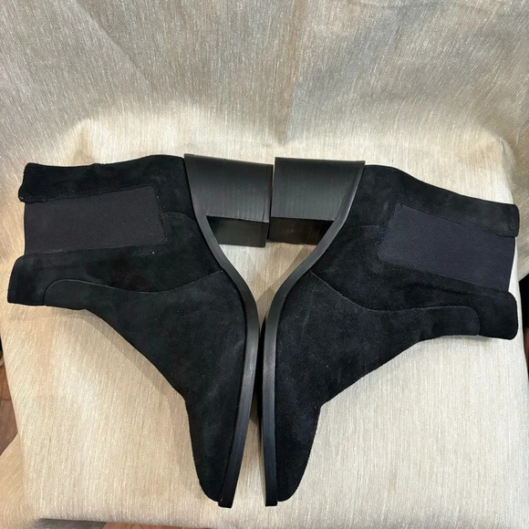 L’INTERVALLE Sz 40 Chelsea Shaft Suede Pointy Stacked Heel  Ankle Booties Boots - Picture 3 of 12